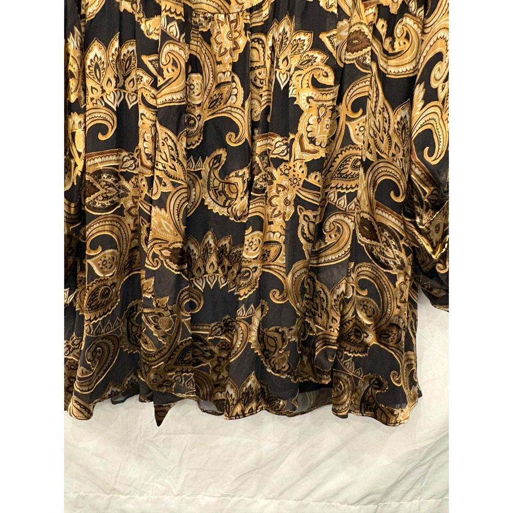 Alice + Olivia Silk Mini Dress Small Black Gold Paisley Tie Neck Goth Glamour - Picture 6 of 13